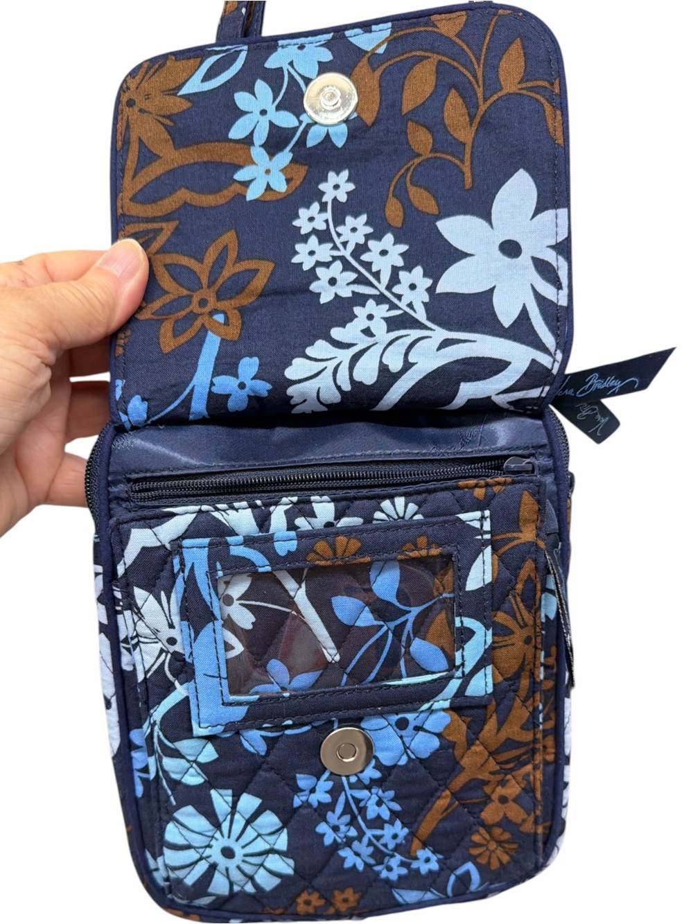 Vera Bradley Mini Hipster Crossbody Bag – Retired Blue & Brown Floral Print - Picture 7 of 8